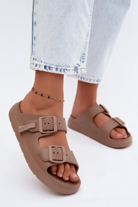 Foam Women's Slides With Buckles D.Franklin DFSH413004 Dark Beige