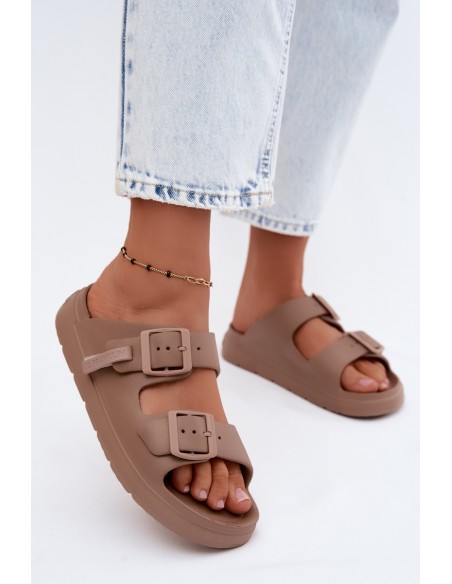 Foam Women's Slides With Buckles D.Franklin DFSH413004 Dark Beige