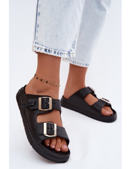 Women's Foam Slides With Buckles D.Franklin DFSH413001 Black