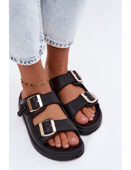 Women's Foam Slides With Buckles D.Franklin DFSH413001 Black
