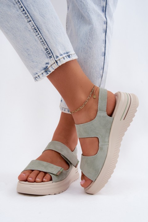 Leather Suede Women's Platform Sandals Green Peria