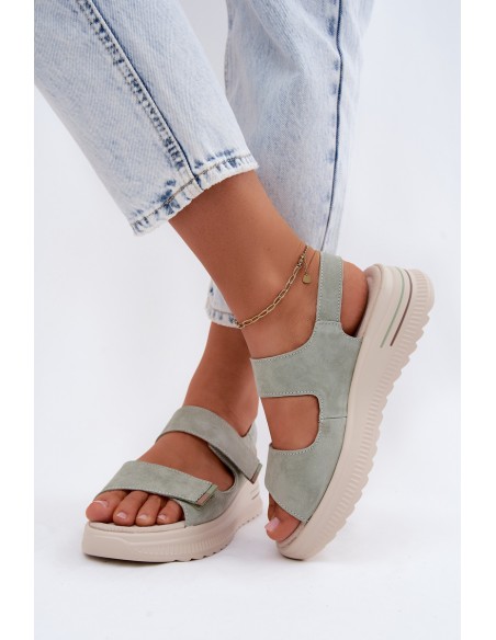 Leather Suede Women's Platform Sandals Green Peria