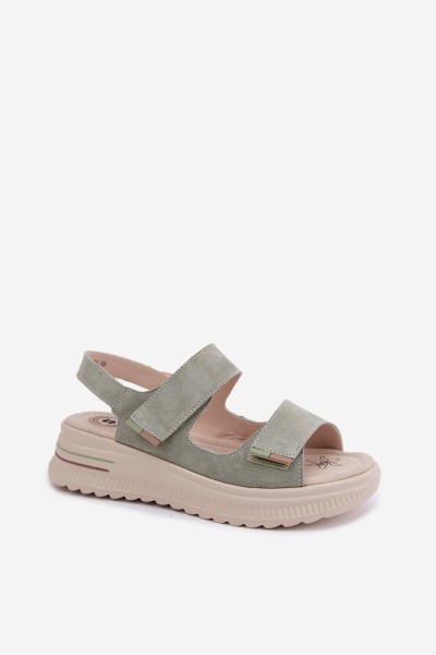 Leather Suede Women's Platform Sandals Green Peria 2