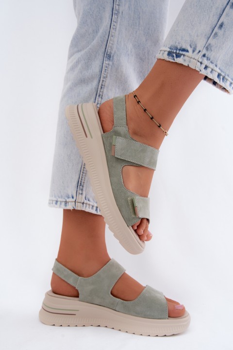 Leather Suede Women's Platform Sandals Green Peria