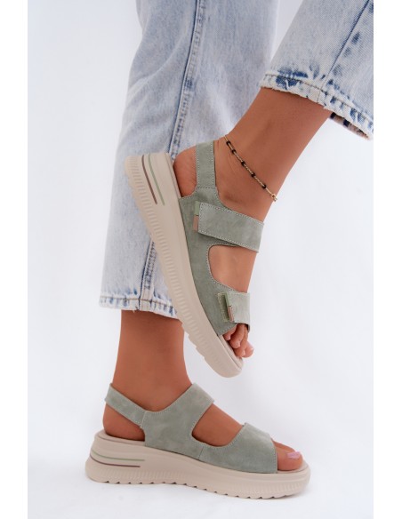Leather Suede Women's Platform Sandals Green Peria