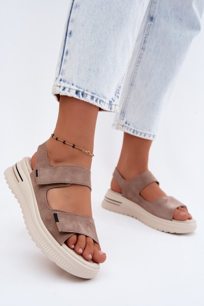 Leather Suede Women's Platform Sandals Dark Beige Peria