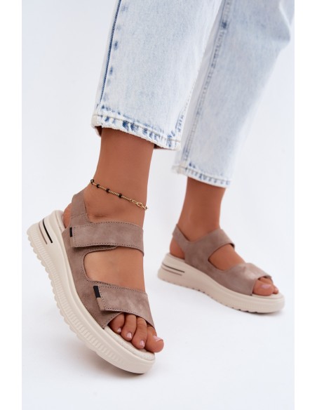 Leather Suede Women's Platform Sandals Dark Beige Peria
