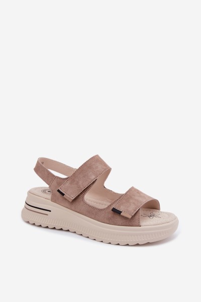 Leather Suede Women's Platform Sandals Dark Beige Peria 2