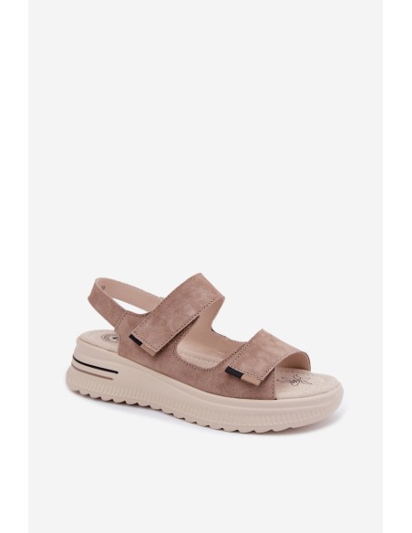 Leather Suede Women's Platform Sandals Dark Beige Peria