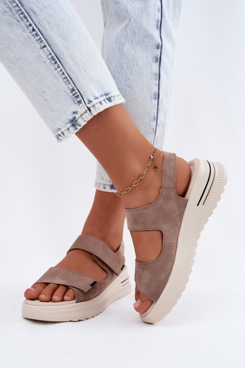 Leather Suede Women's Platform Sandals Dark Beige Peria