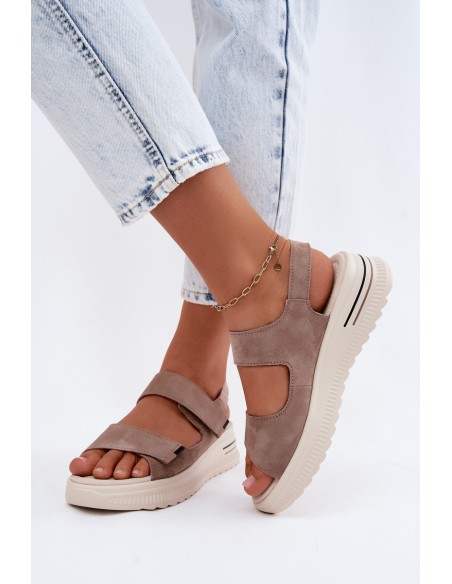 Leather Suede Women's Platform Sandals Dark Beige Peria