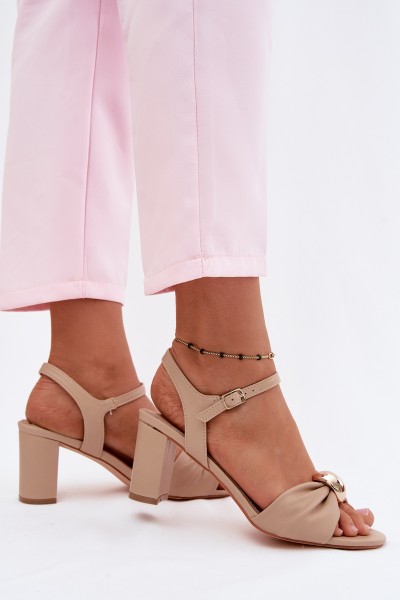 Women's Faux Leather Block Heel Sandals Beige Spella