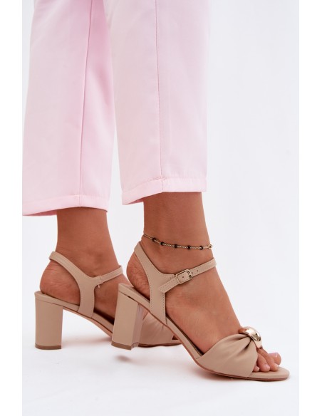 Women's Faux Leather Block Heel Sandals Beige Spella