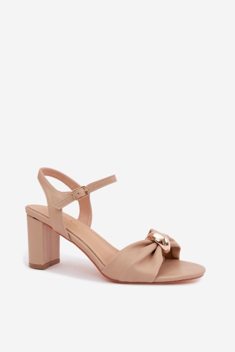 Women's Faux Leather Block Heel Sandals Beige Spella