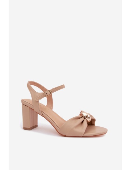 Women's Faux Leather Block Heel Sandals Beige Spella