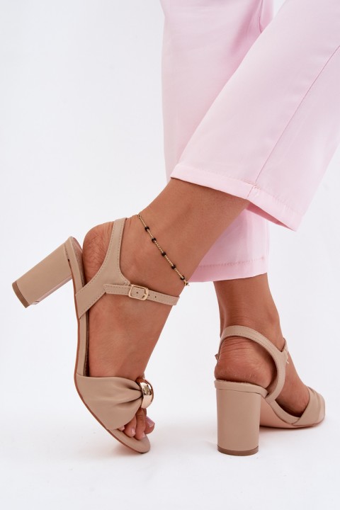 Women's Faux Leather Block Heel Sandals Beige Spella