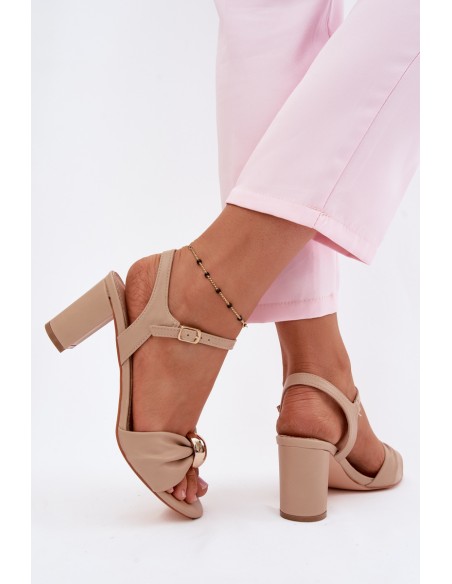 Women's Faux Leather Block Heel Sandals Beige Spella