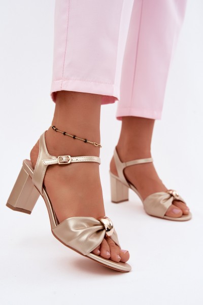 Women's Faux Leather Sandals On Heel Gold Spella