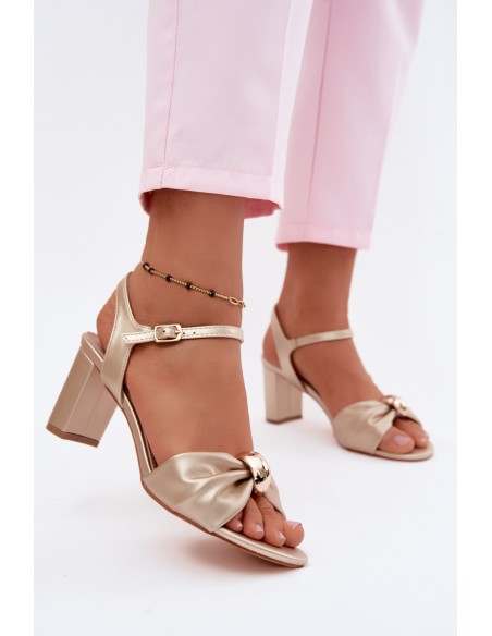 Women's Faux Leather Sandals On Heel Gold Spella