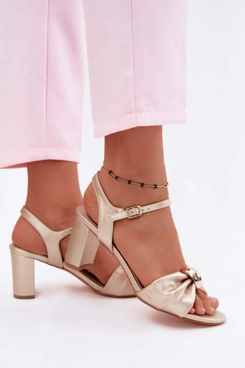 Women's Faux Leather Sandals On Heel Gold Spella
