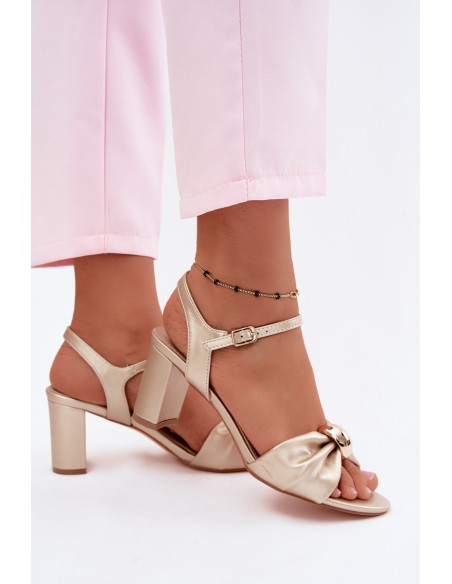 Women's Faux Leather Sandals On Heel Gold Spella