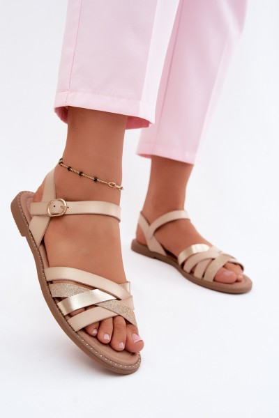 Women's Flat Glitter Strap Beige Sandals Haden