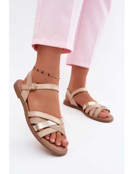 Women's Flat Glitter Strap Beige Sandals Haden
