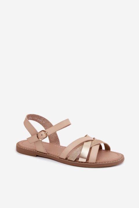 Women's Flat Glitter Strap Beige Sandals Haden