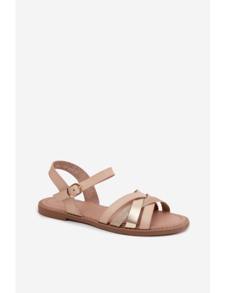 Women's Flat Glitter Strap Beige Sandals Haden