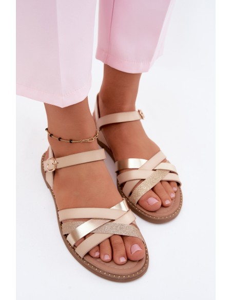 Women's Flat Glitter Strap Beige Sandals Haden
