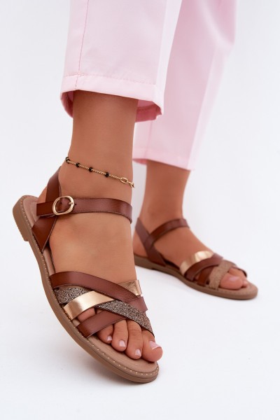 Women's Flat Sandals With Glitter Strap Brown Haden