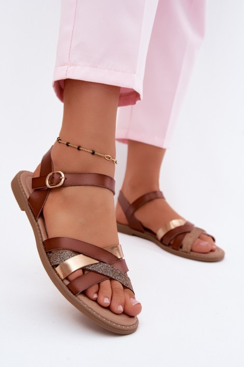 Women's Flat Sandals With Glitter Strap Brown Haden