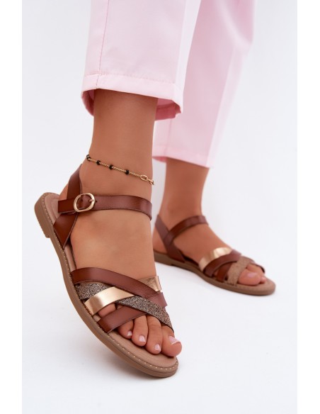 Women's Flat Sandals With Glitter Strap Brown Haden
