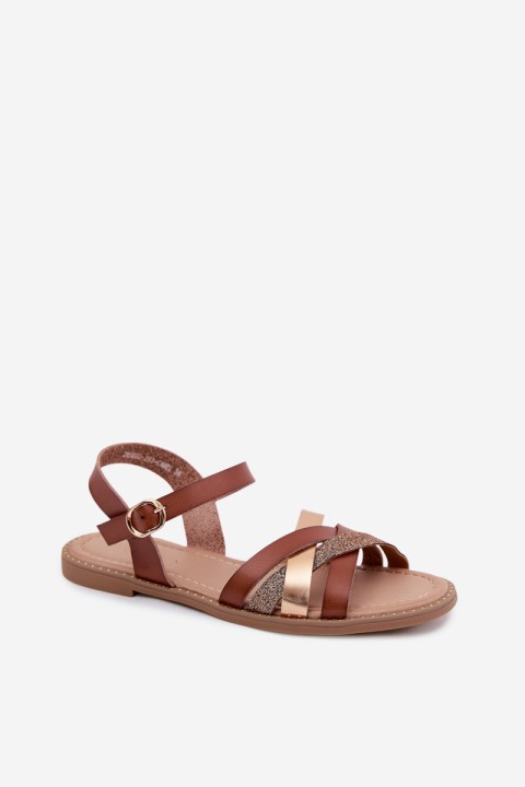 Women's Flat Sandals With Glitter Strap Brown Haden