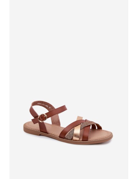 Women's Flat Sandals With Glitter Strap Brown Haden