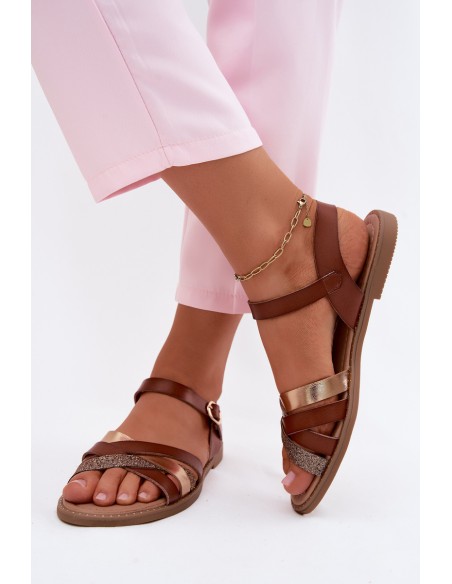 Women's Flat Sandals With Glitter Strap Brown Haden