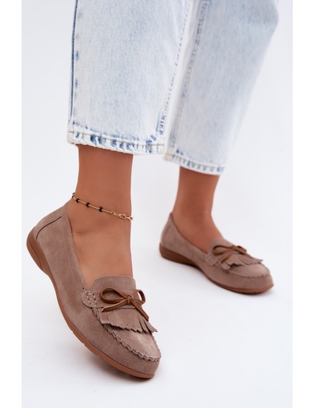 Women's Dark Beige Suede Moccasins Vantae