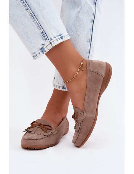 Women's Dark Beige Suede Moccasins Vantae