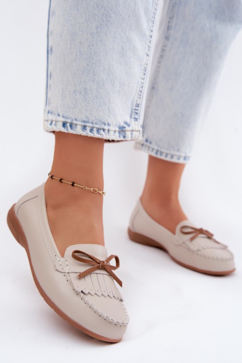 Women's Beige Genuine Leather Loafers Vantae