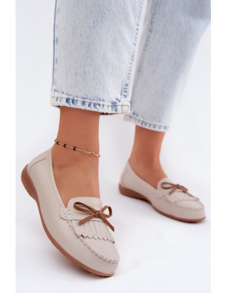 Women's Beige Genuine Leather Loafers Vantae