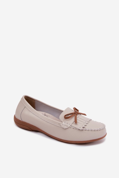 Women's Beige Genuine Leather Loafers Vantae