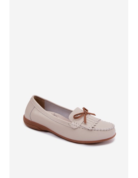 Women's Beige Genuine Leather Loafers Vantae