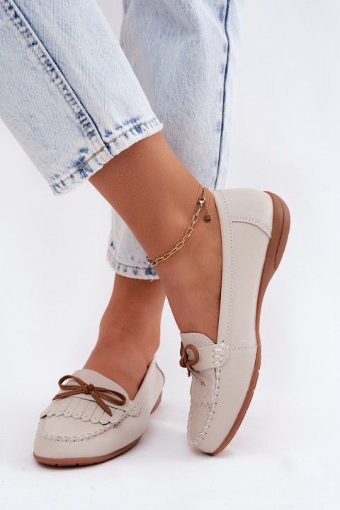 Women's Beige Genuine Leather Loafers Vantae