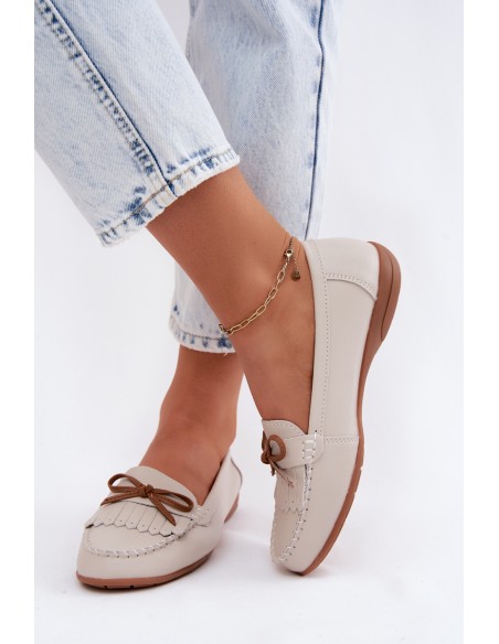 Women's Beige Genuine Leather Loafers Vantae
