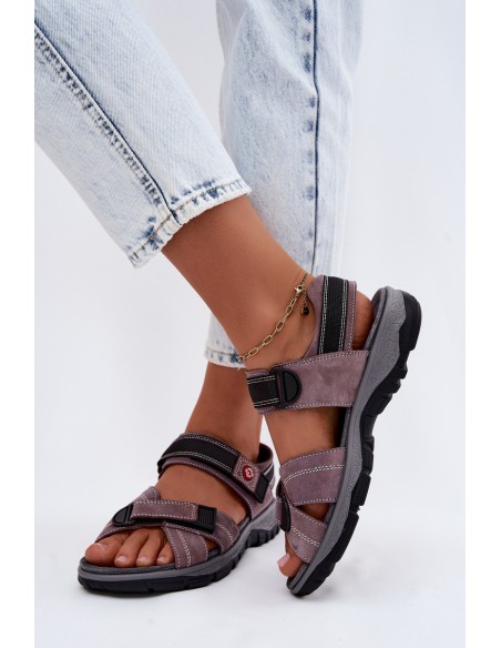 Leather Suede Women's Sandals With Velcro Lavender Bling