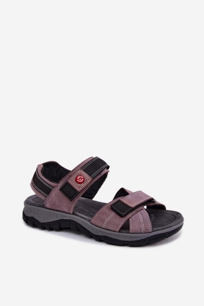 Leather Suede Women's Sandals With Velcro Lavender Bling 2
