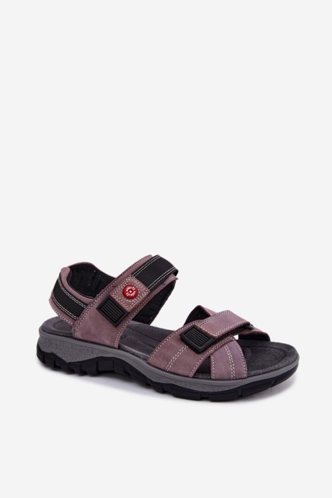 Leather Suede Women's Sandals With Velcro Lavender Bling