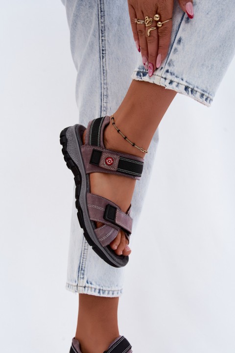 Leather Suede Women's Sandals With Velcro Lavender Bling