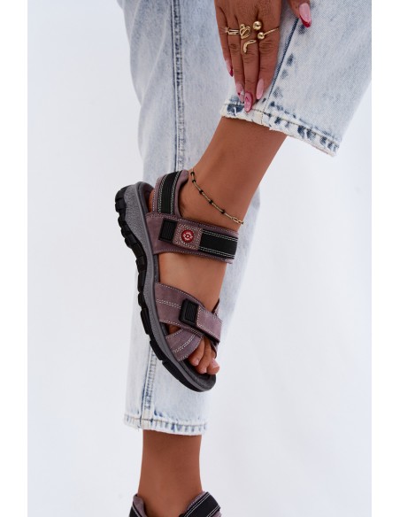 Leather Suede Women's Sandals With Velcro Lavender Bling