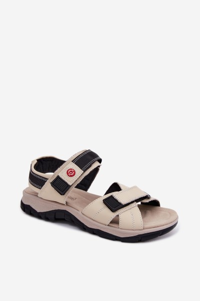Leather Women's Sandals With Velcro Beige Blingy 2